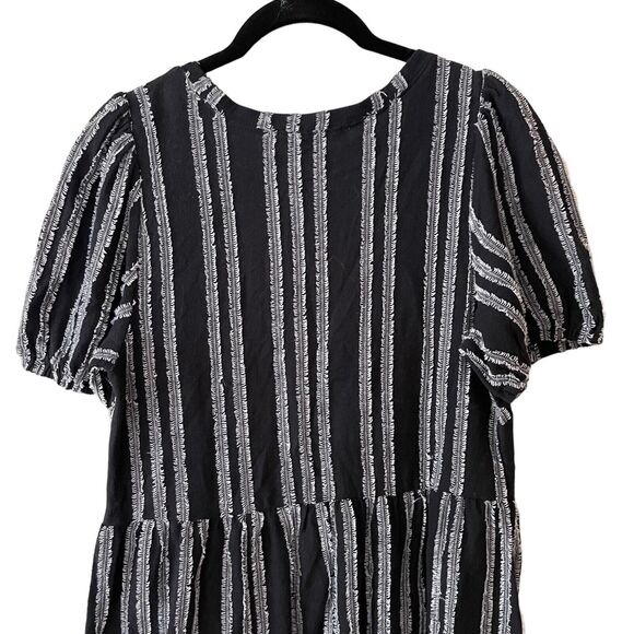 LOFT XS Sheath Dress Puff Short Sleeve Textured Striped Black White - Picture 8 of 10